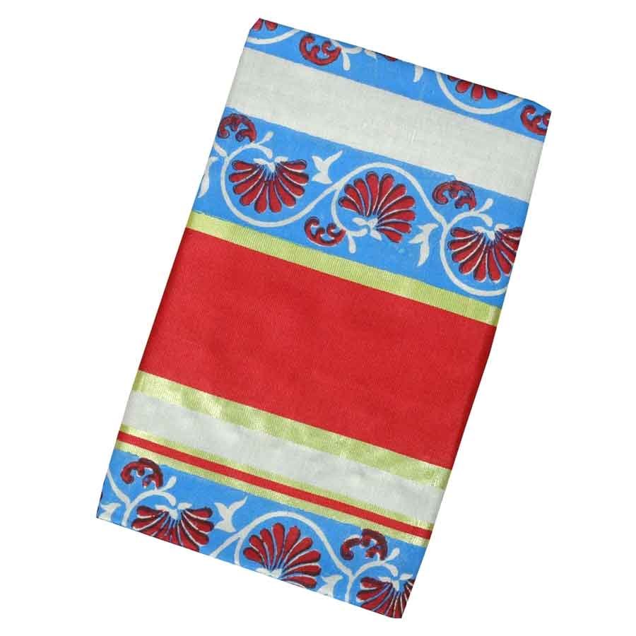Tissue Saree With Indigo Block Prints
