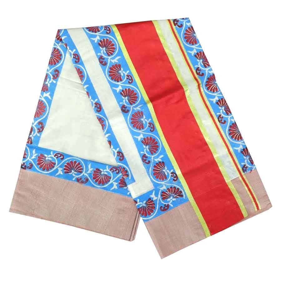 Tissue Saree With Indigo Block Prints
