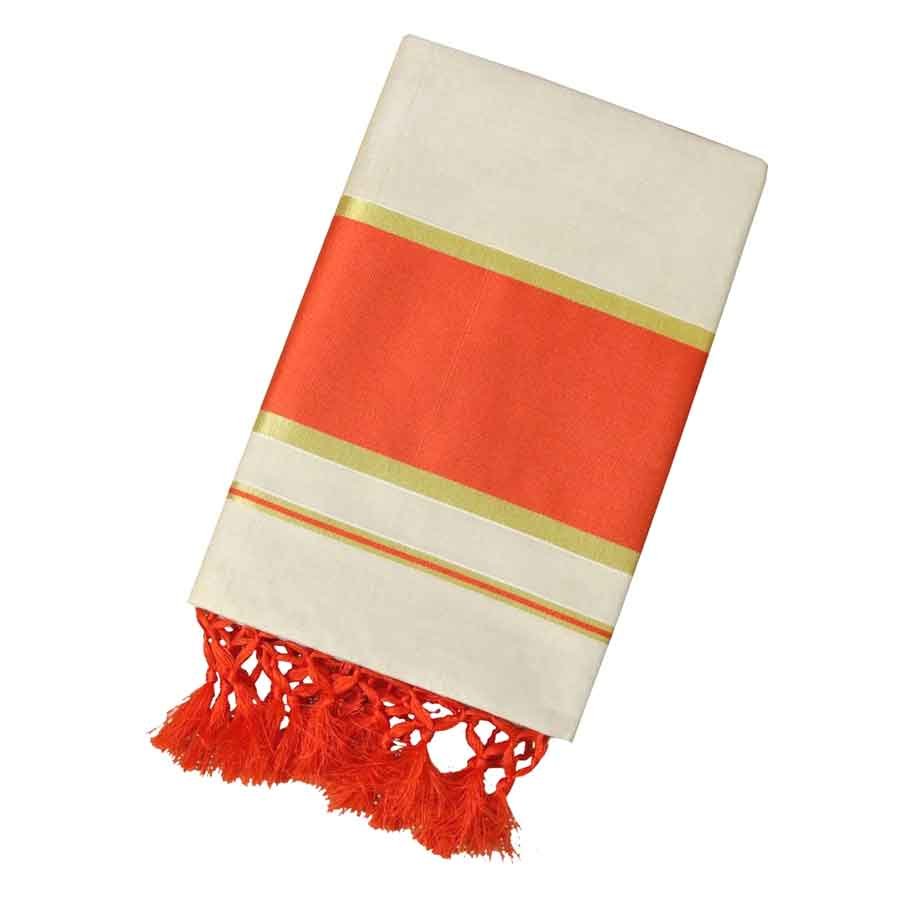 Plain Tissue Saree With Passion Orange Border
