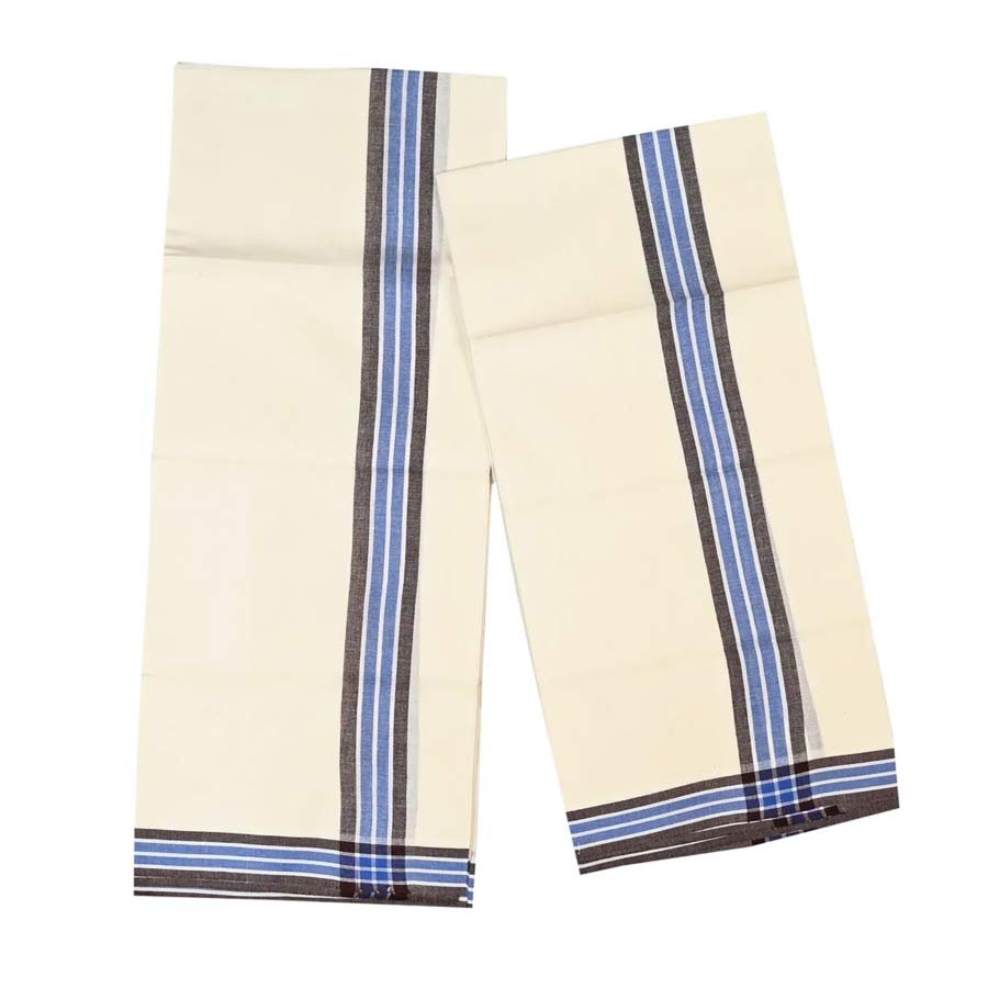Mulloth Cotton Setmundu With Blue And Brown Border
