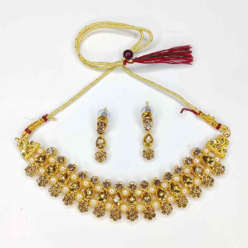 Alloy Metal Golden Plated Necklace Set 
