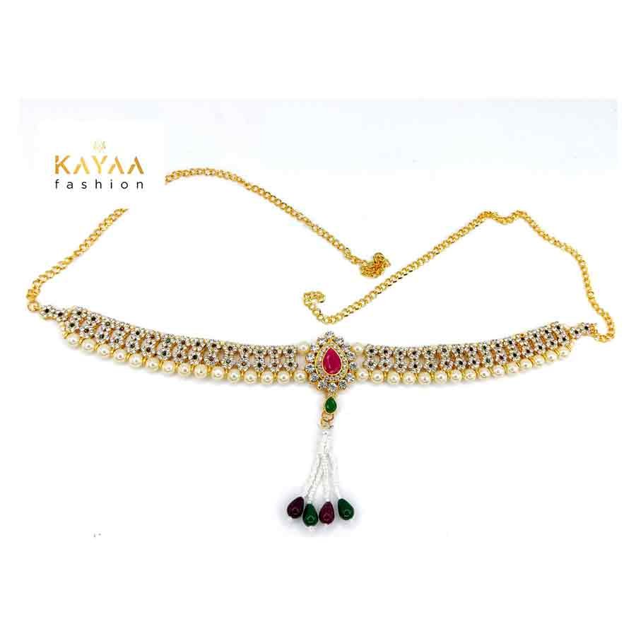 Kayaa Rajwara Wedding Pearl And Kundan Traditional Belly Waistbelt | Multicolor Flower Beautiful Kamarbandh For Women