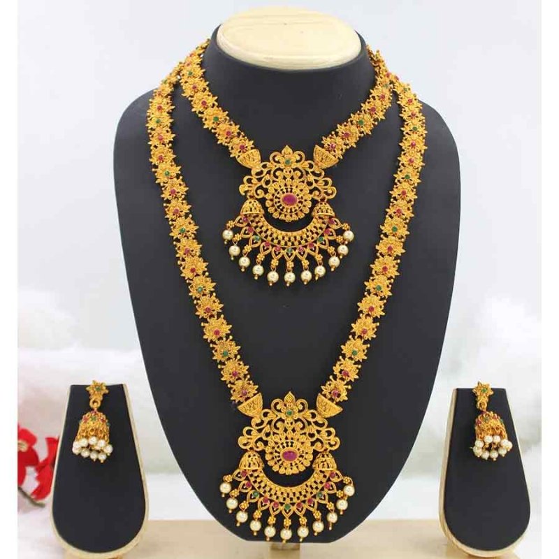 South Design Pearl Bridal Set For Women Traditional Gold Plated Jewellery Set For Women