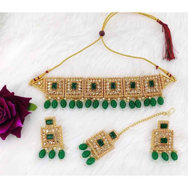 Gold Plated Colourful Party Wear Chocker For Women & Girls Jewellery Set