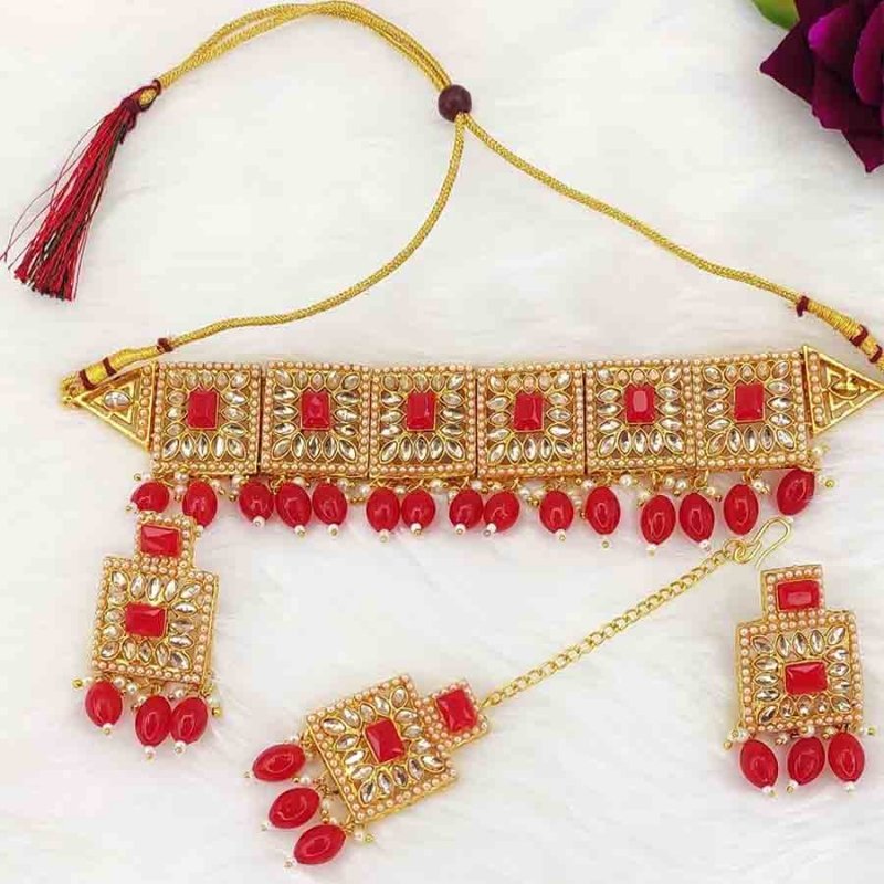 Kayaa Fashion Gold Plated Colourful Party Wear Choker For Women & Girls Jewellery Set
