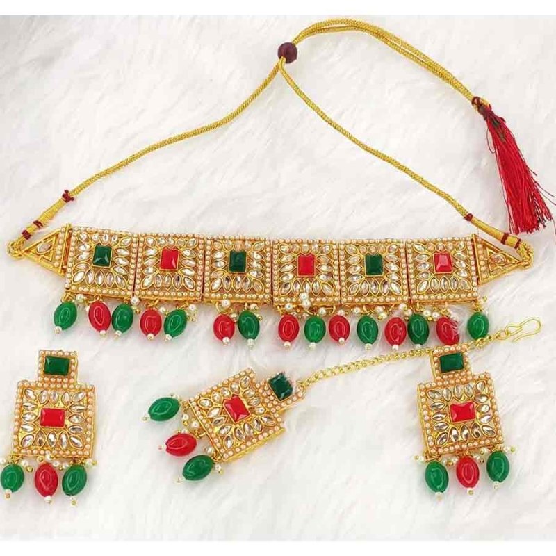 Kayaa Fashion Gold Plated Colorful Party Wear Choker For Women & Girls Jewellery Set