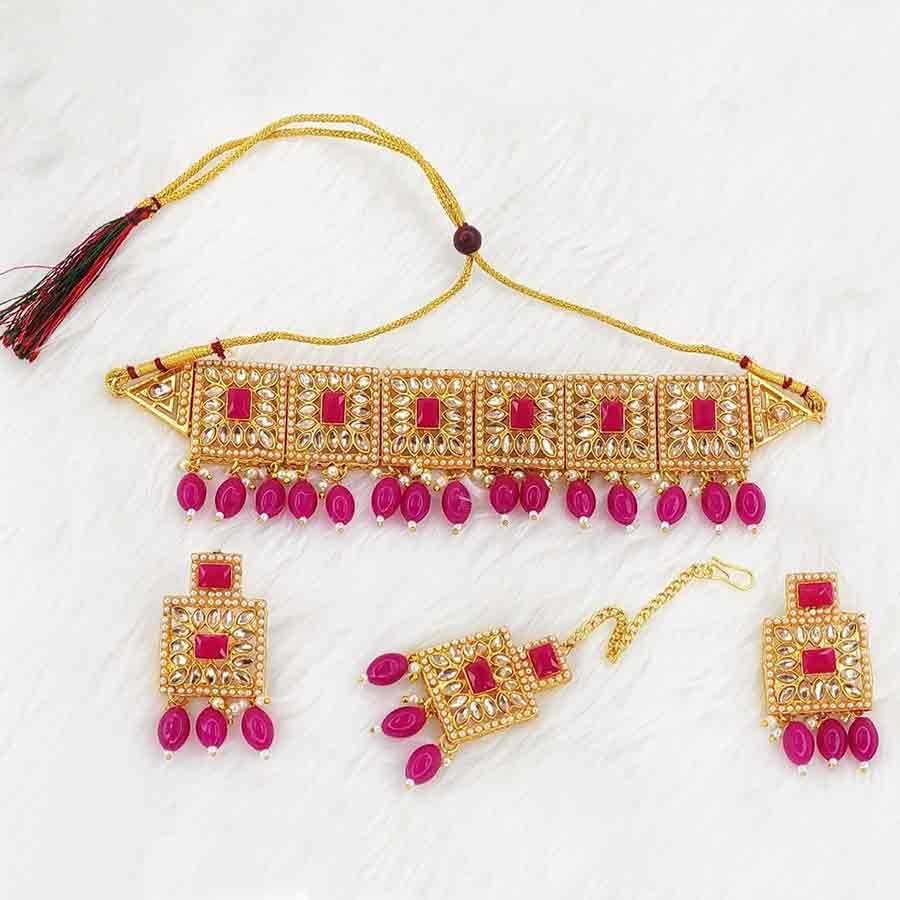 Kayaa Gold Plated Colourful Party Wear Choker For Women & Girls Jewellery Set