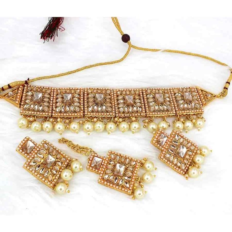 Gold Plated Colourful Party Wear Chocker For Women & Girls Jewellery Set 