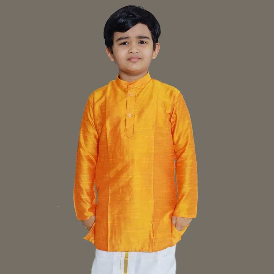 Traditional Woven Design straight kurta for Boys in Slub-Cotton