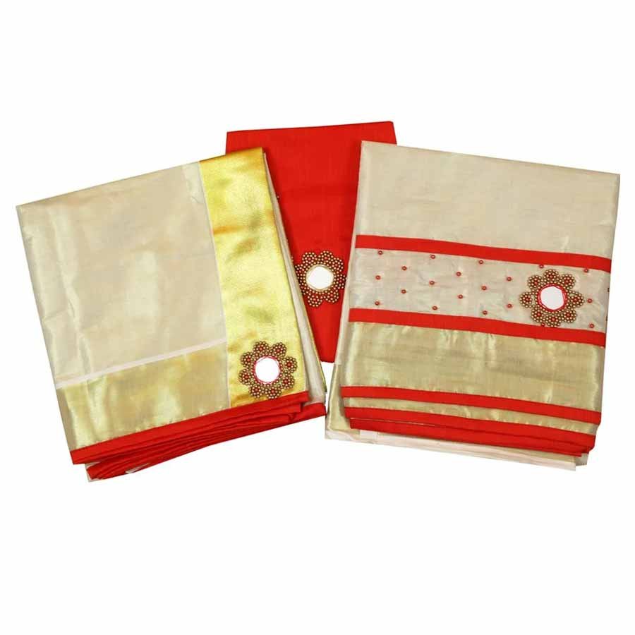 Golden Tissue Dhavani Material With Brocade Blouse Piece