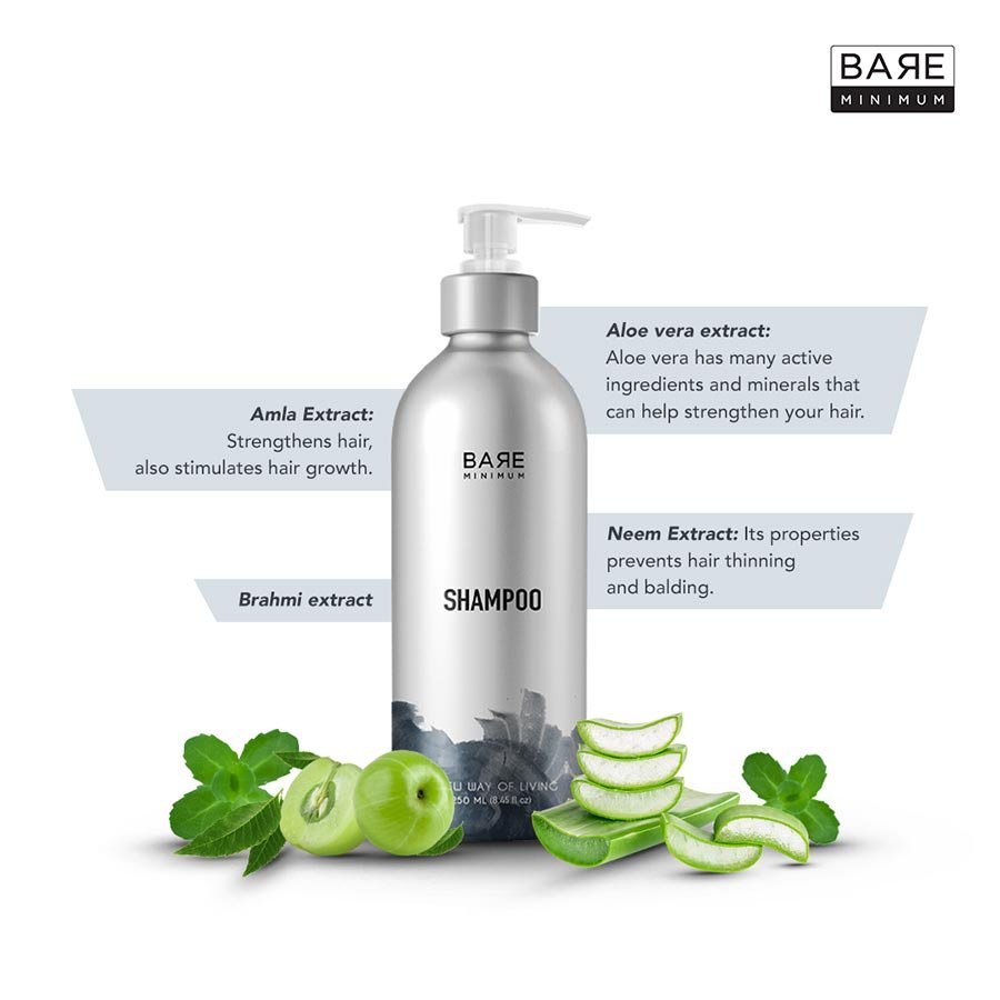 Bare Minimum | Gentle Shampoo | With The Extracts Of Bhringraj, Brahmi | For Smooth and Lustrous Hair | Chemical-Free | With pH-Balanced Formula | For All Scalp Types | 