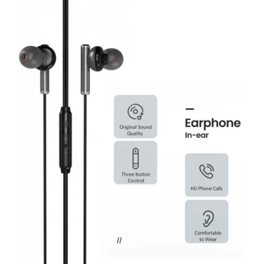 High Performance, Enviromentally Freindly And Flecible Material. Compatible : with Android smart phones Ergonomic and anti-fall design for comfort Multi-function inline remote: answer or end calls, play/pause music without digging in your device BUILD â€“ Metallic earbuds and Leather Finish Wire give these wired earphones an edge over others Mindful values. It comes wit a plug 3.5mm Jack