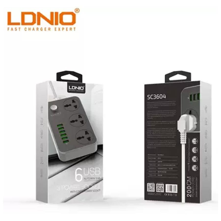 Ldnio SC3604 Power Strip Surge Protector with 3 Universal International Socket & Smart 6 USB Charging Ports 3.4A 2 Metre Cord Length with 6 month warranty