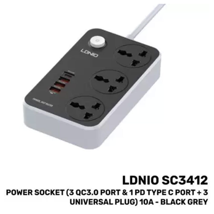 Ldnio SC3412 Fast Charging Power Extension With 20W USB C PD Port & 3 QC 3.0 Ports