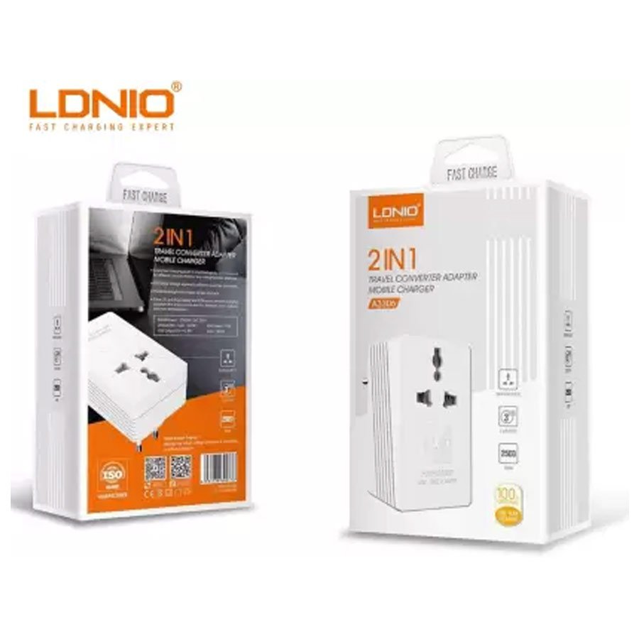 LDNIO A3306 2 IN 1 TRAVEL CONVERTER ADAPTER TURBO MOBILE CHARGER With 1 Year Warranty