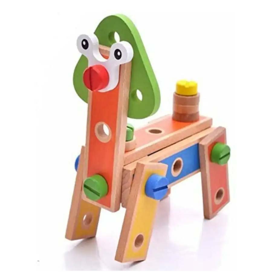 3 In 1, 45Pcs Bright Colourful Wooden Nut Assembly Cartoon Building Blocks Educational Learning Toy