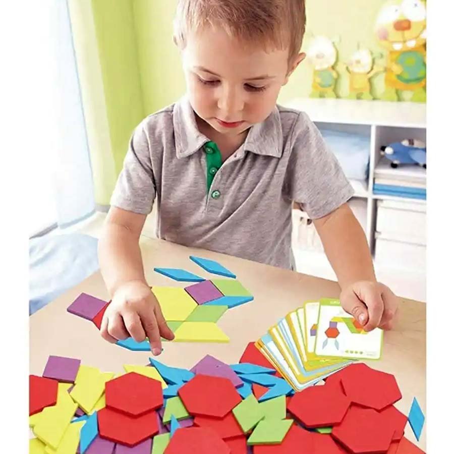 Pattern building blocks â€“ wooden educational toys for kids â€“ 130 pieces-Age : 3 to 6 Years
