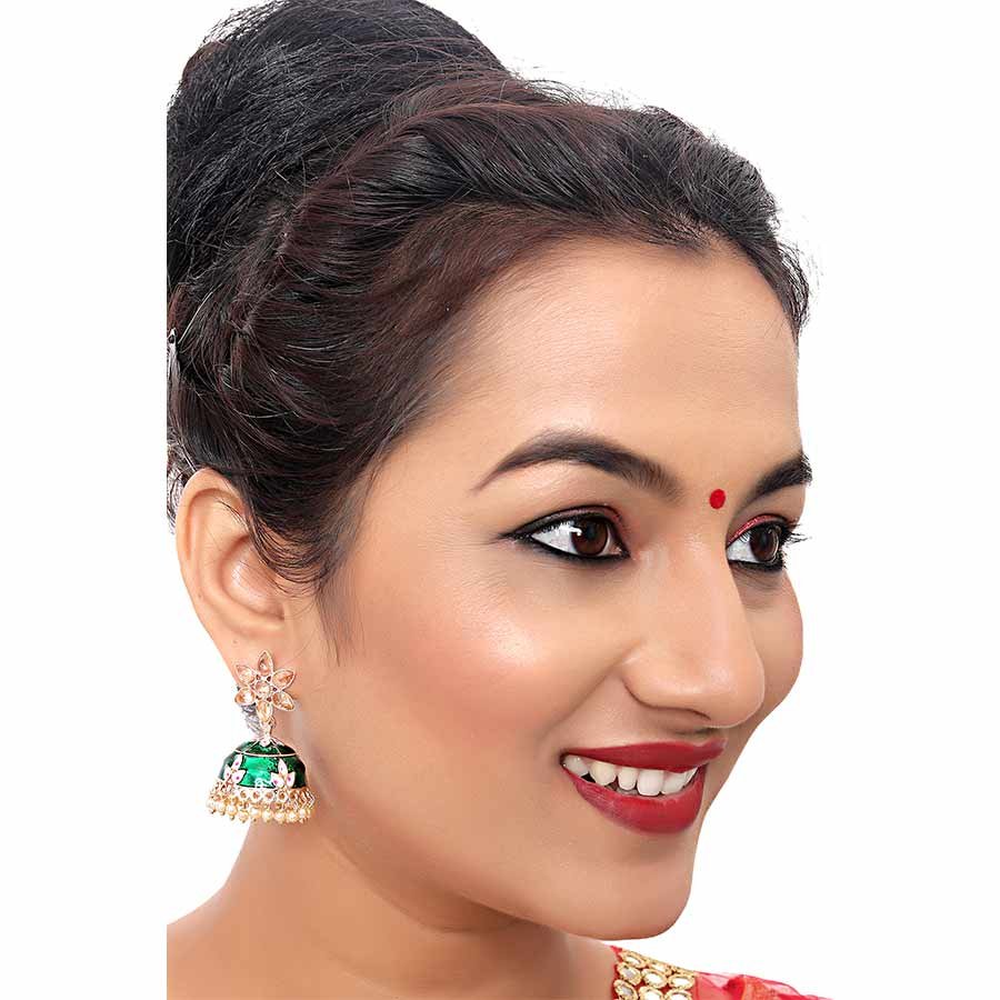 Latest Stylish Meenakari Pearl Jhumka Jhumki Traditional Earrings for Women and Girls(Dark Green)