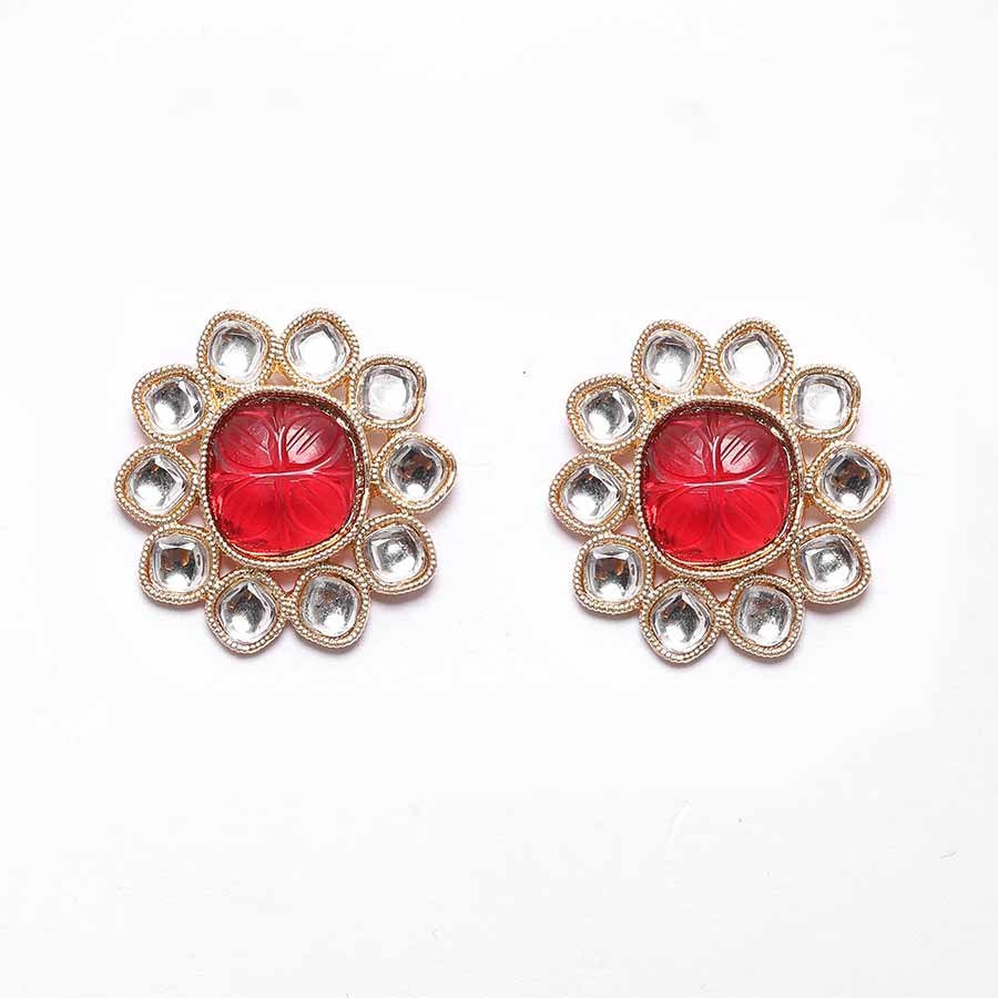 Kayaa Red Flower Designed Earrings And Studs For Women And For Girls