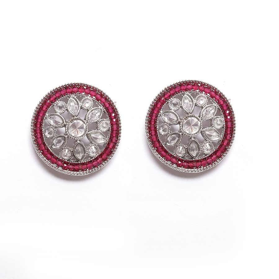 American Diamond Studded Floral Stud Earrings for Women
