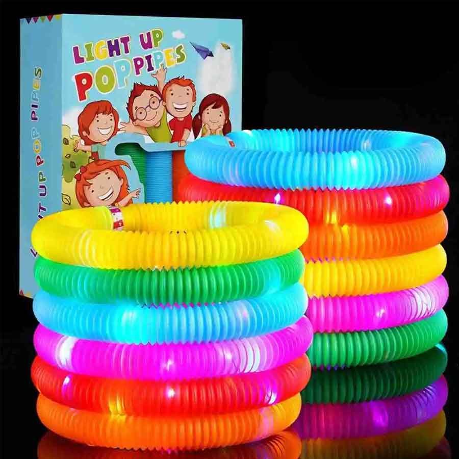 6Pcs Of Led Pop Tube Toy Stretchy Bendable Pipe Toy Fidget Pop Toy 1 to 3 Years, 3 to 6 Years, 6 to 10 Years, 10 Years & Above