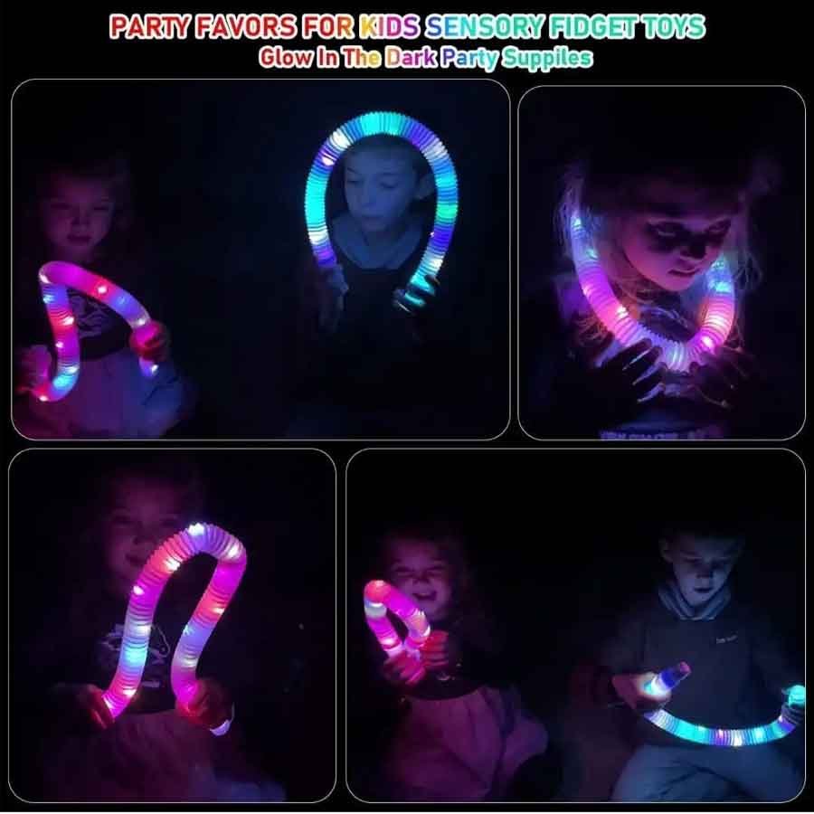 6Pcs Of Led Pop Tube Toy Stretchy Bendable Pipe Toy Fidget Pop Toy 1 to 3 Years, 3 to 6 Years, 6 to 10 Years, 10 Years & Above