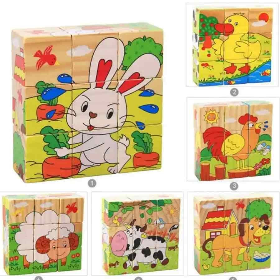 9 Pieces 3D Wooden Cube Block Jigsaw Puzzle Safe Wooden Toys For Educational Preschool Kids Or Children - 3 to 6 Years, 6 to 10 Years, 10 Years & Above
