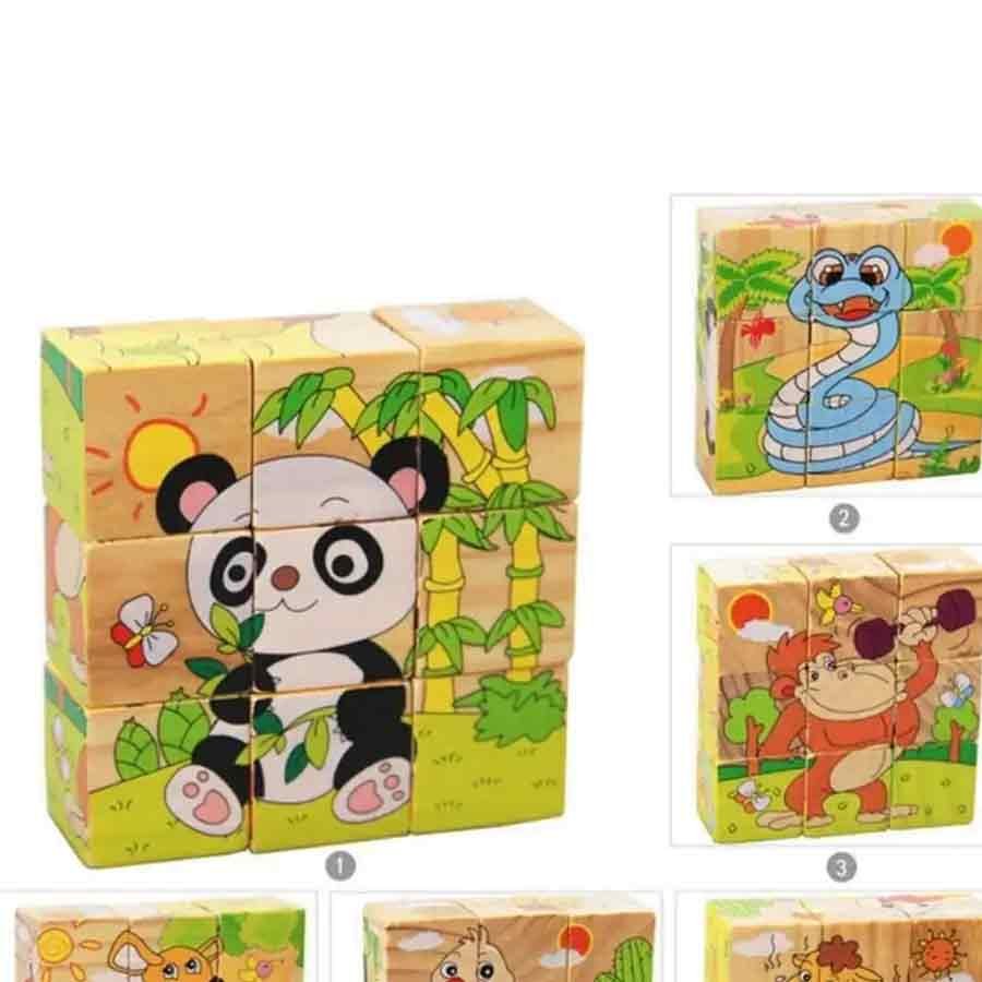 9 Pieces 3D Wooden Cube Block Jigsaw Puzzle Safe Wooden Toys For Educational Preschool Kids Or Children - 3 to 6 Years, 6 to 10 Years, 10 Years & Above
