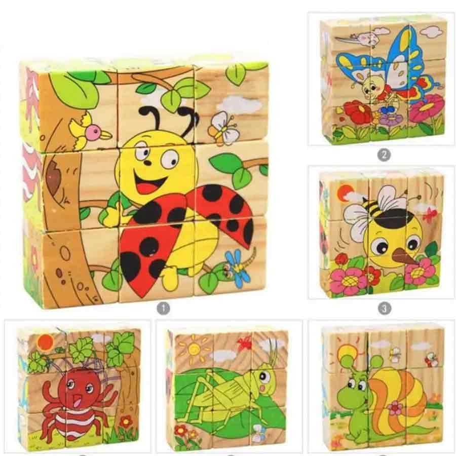 9 Pieces 3D Wooden Cube Block Jigsaw Puzzle Safe Wooden Toys For Educational Preschool Kids Or Children - 3 to 6 Years, 6 to 10 Years, 10 Years & Above
