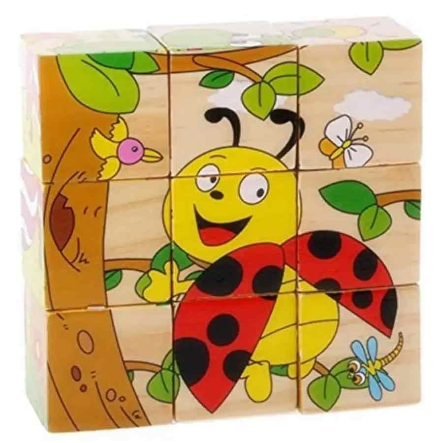 9 Pieces 3D Wooden Cube Block Jigsaw Puzzle Safe Wooden Toys For Educational Preschool Kids Or Children - 3 to 6 Years, 6 to 10 Years, 10 Years & Above
