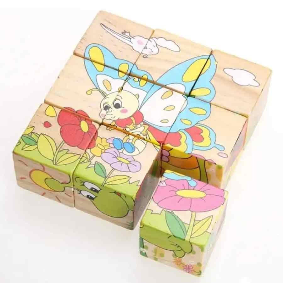 9 Pieces 3D Wooden Cube Block Jigsaw Puzzle Safe Wooden Toys For Educational Preschool Kids Or Children - 3 to 6 Years, 6 to 10 Years, 10 Years & Above
