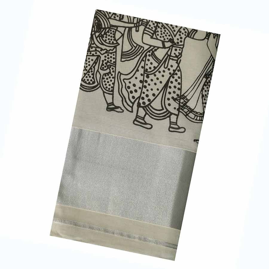 The versatility of silver kasavu sarees is that it makes you feel in between classic and contemporary. This printed tissue sarees are perfect for both, a formal official meeting and a festive gathering.