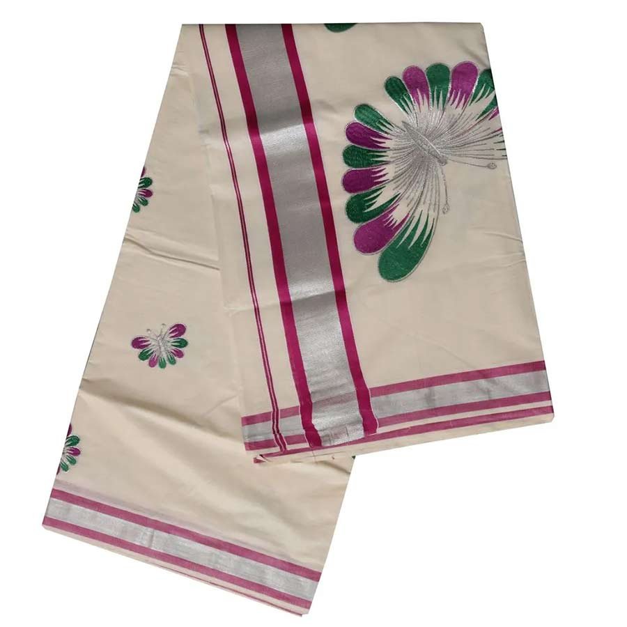 Kerala Saree With Embroidery Work