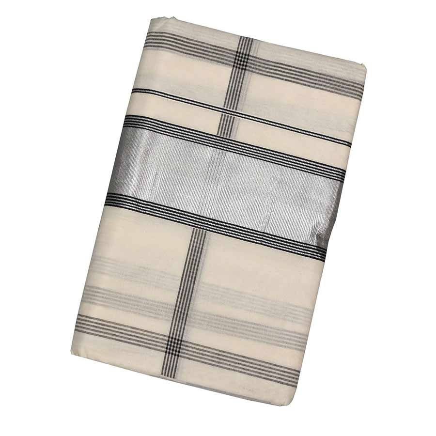 A versatile edition for your wardrobe. Immerse yourself in the rhythm of warp and weft with the Kattam (checks) and Vari (stripes) collective of traditional kasavu Saree.. Look undeniably beautiful in this exquisite contrast checked kasavu drape with a silver zari border.