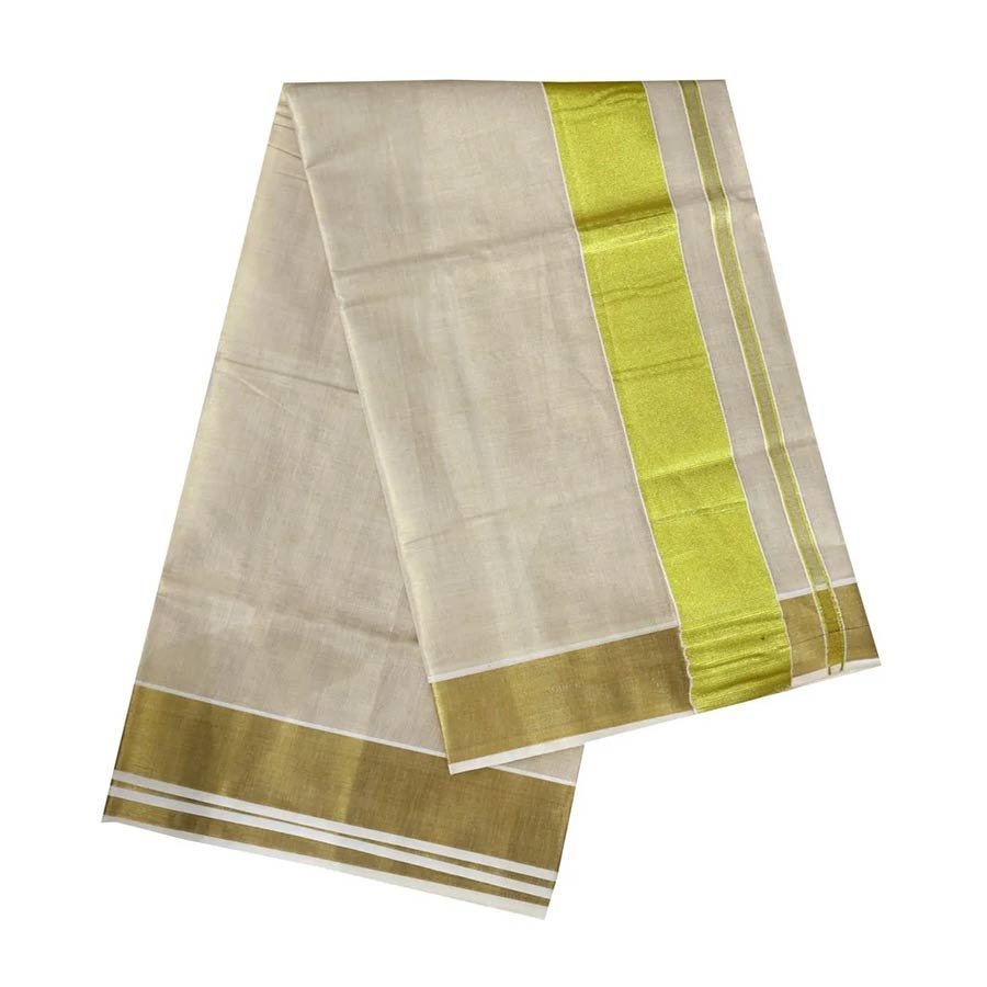 Ekatva Plain Tissue Saree With 3 Inch Golden Kasavu Border