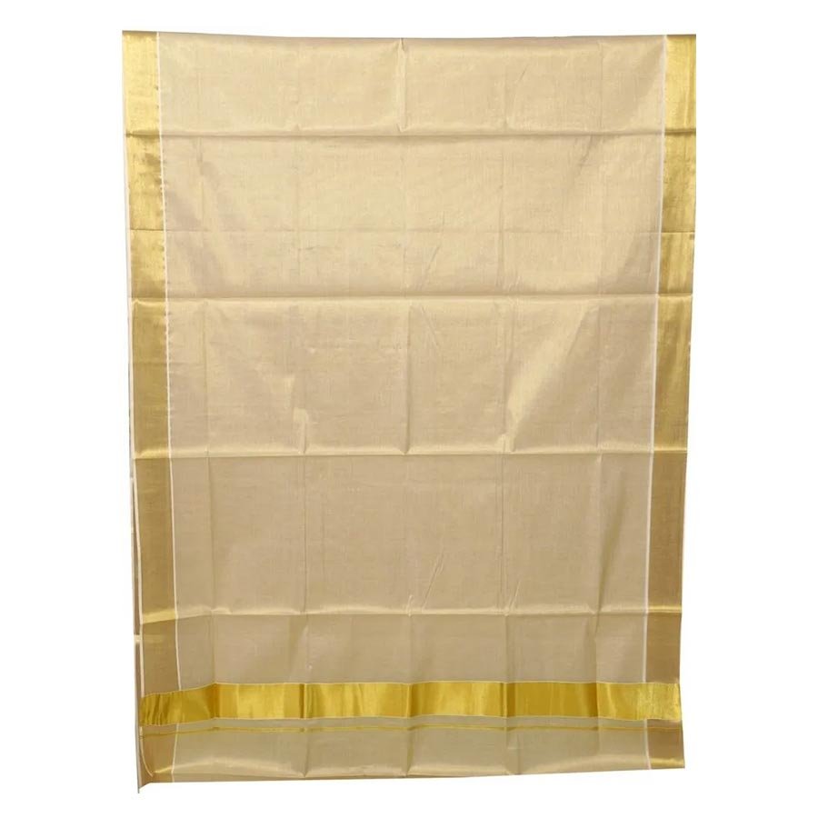 Ekatva Plain Tissue Saree With 3 Inch Golden Kasavu Border