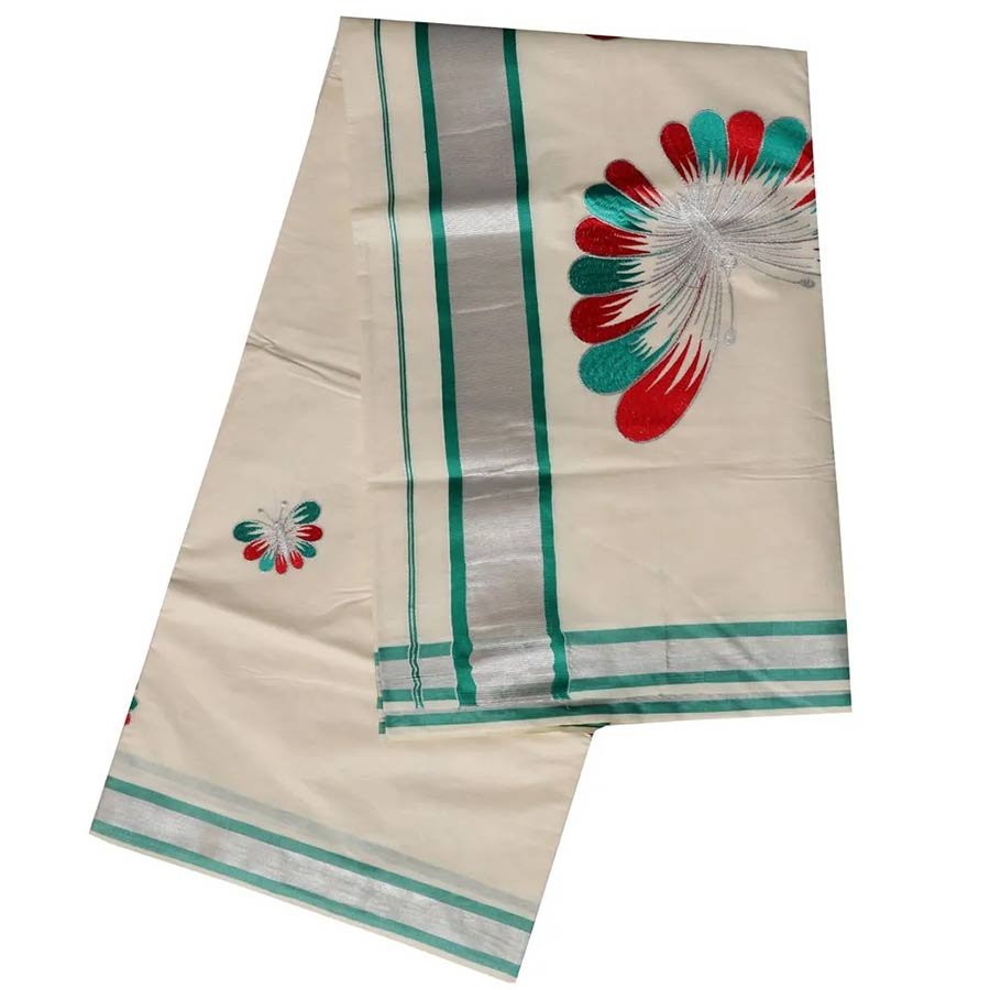 Kerala Saree With Embroidery Work