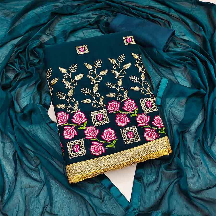 Art Silk Embroidered Salwar Suit Material