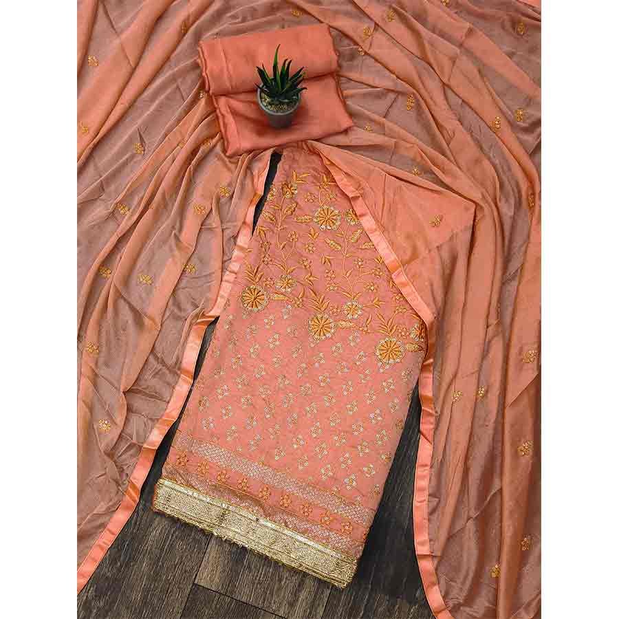 Chanderi Embroidered Salwar Suit Material