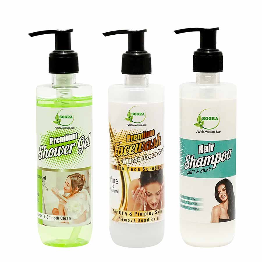 Premium Shower Gel + Premium Facewash with Sea Cream Sand + Hair Shampoo Combo (250 ml each)
