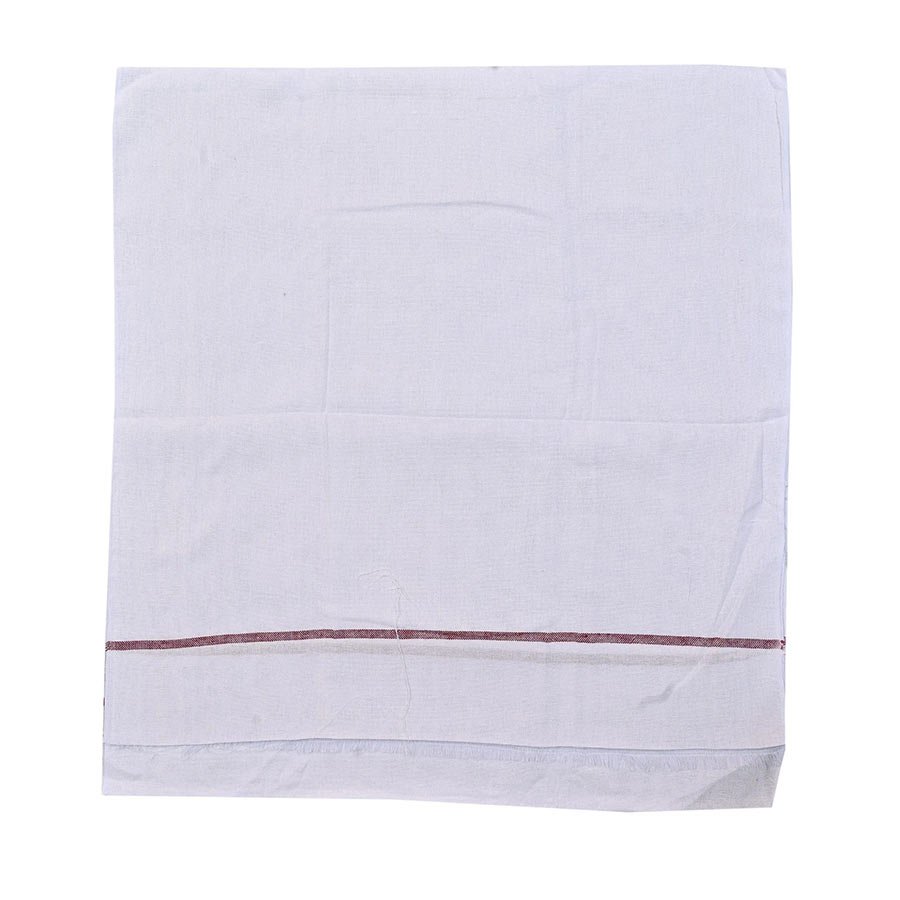 This indigenous 'Erezha Thorthu' is for your comfort. Pure cotton fabric in pristine white is accentuated with contrasting vertical stripes along the outer edge of its length.