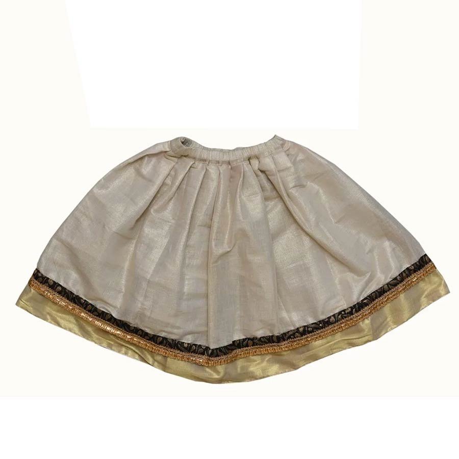 Hand crafted with love, this kasavu set with brocade bodice and tiered kasavu skirt will make your little princess look a million bucks with sheer comfort.