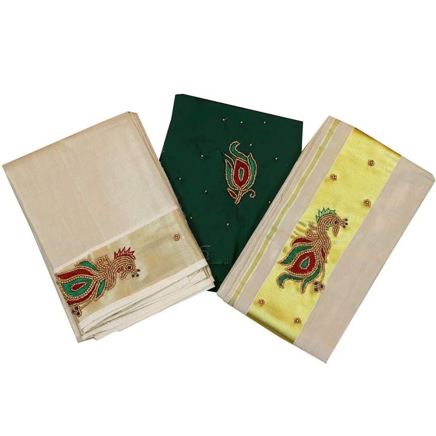 Tissue Set Mundu Embroidery