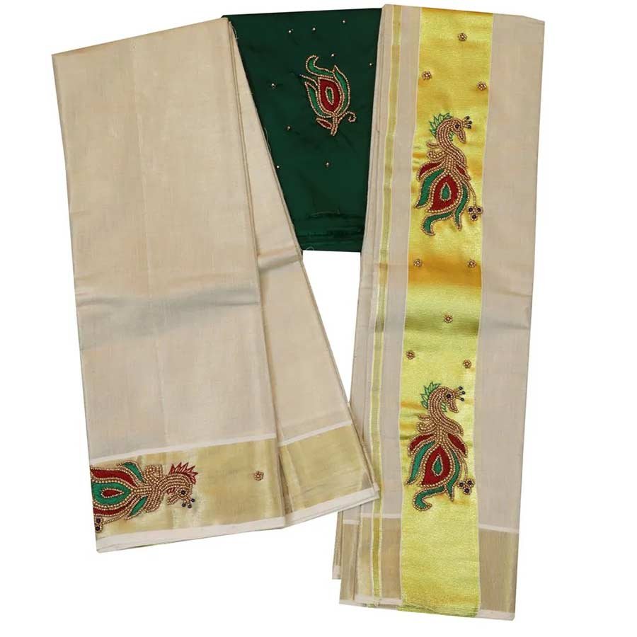 Tissue Set Mundu Embroidery