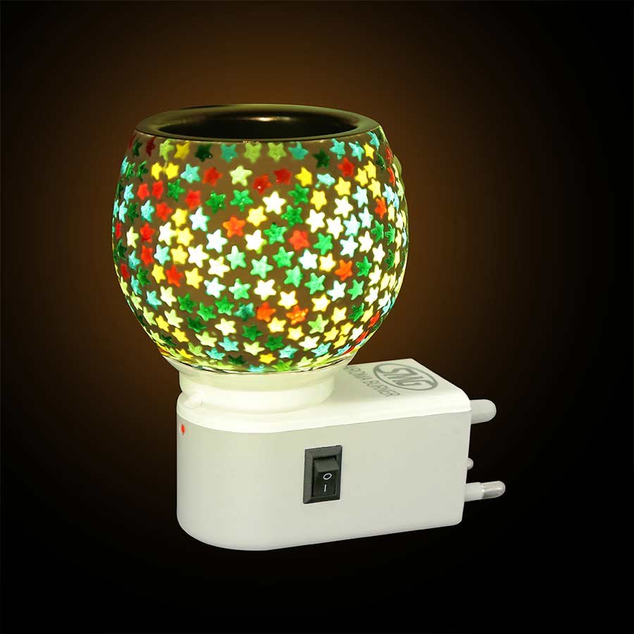 Glass Kapur Dhani & Essential Oil Diffuser with On Off Switch to Toggle Between Burner & Lamp (Ceramic)