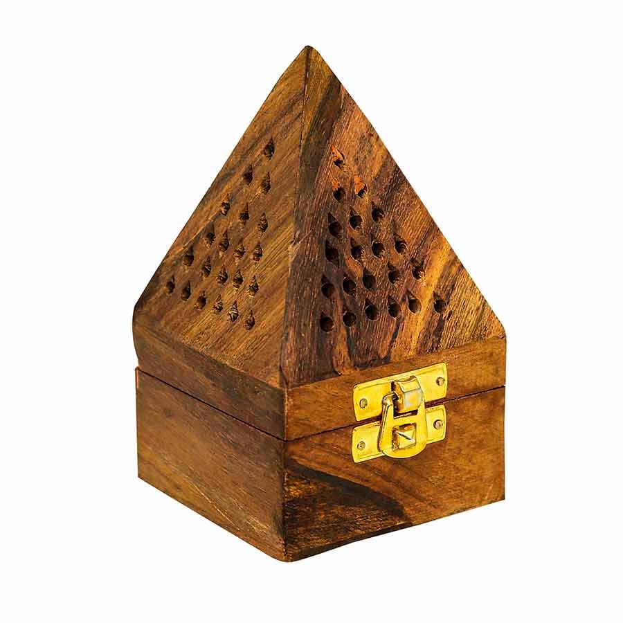 Handmade Teakwood Wooden Pyramid Box. Fragrance Stand Holder for Dhoop Batti, Dhoop Sticks and Samarani Cup (Pyramid)