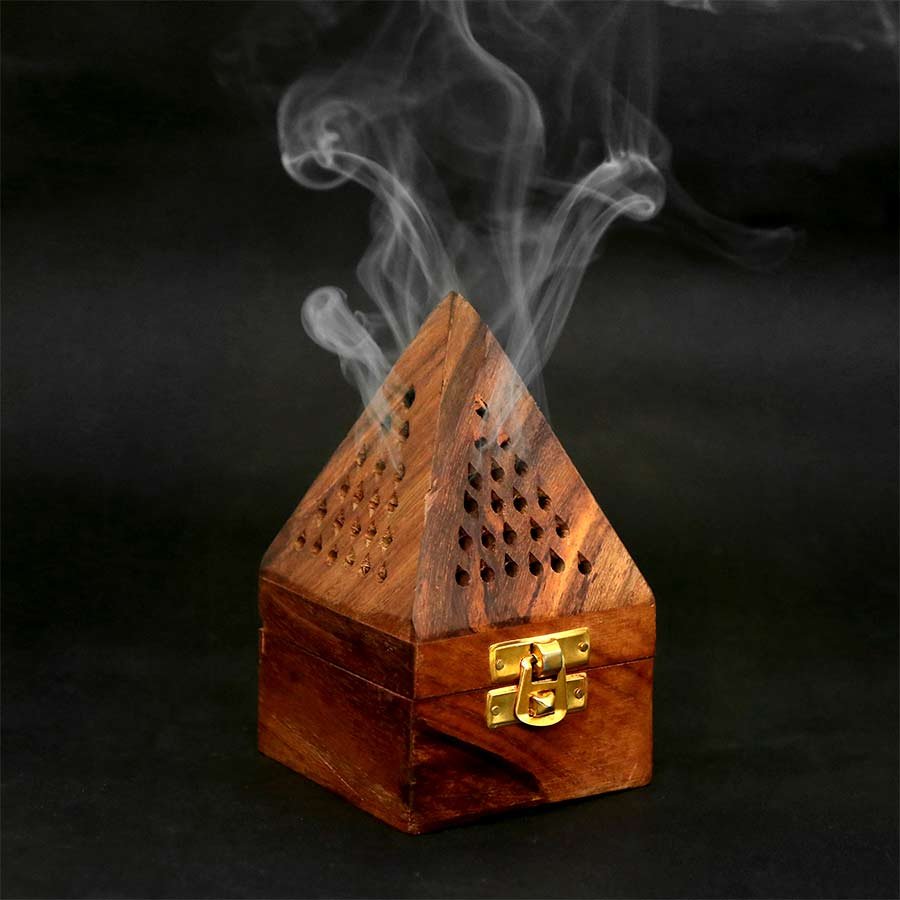  Handmade Teakwood Wooden Pyramid Box. Fragrance Stand Holder for Dhoop Batti, Dhoop Sticks and Samarani Cup (Pyramid)