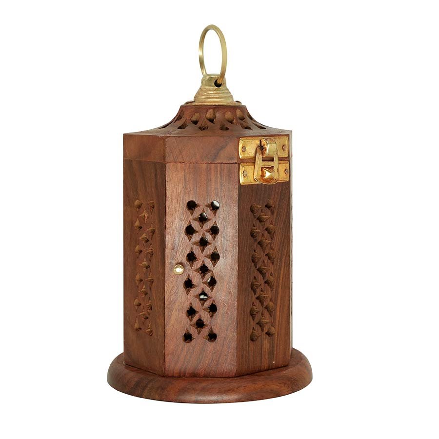 Handmade Teak wood Hexagonal Fragrance Cup Holder / Stand for Dhoop, Dhoop Sticks and Sambrani Dhoop Cups