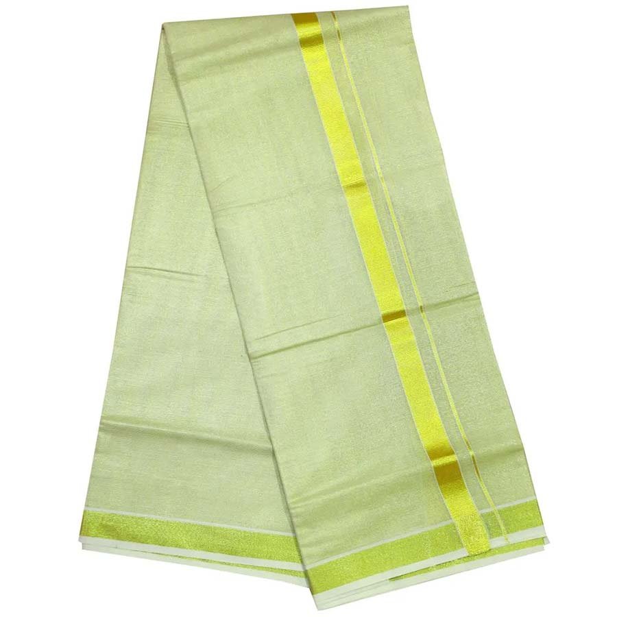 Mens Tissue Double Dhoti For Wedding With One Inch Border.