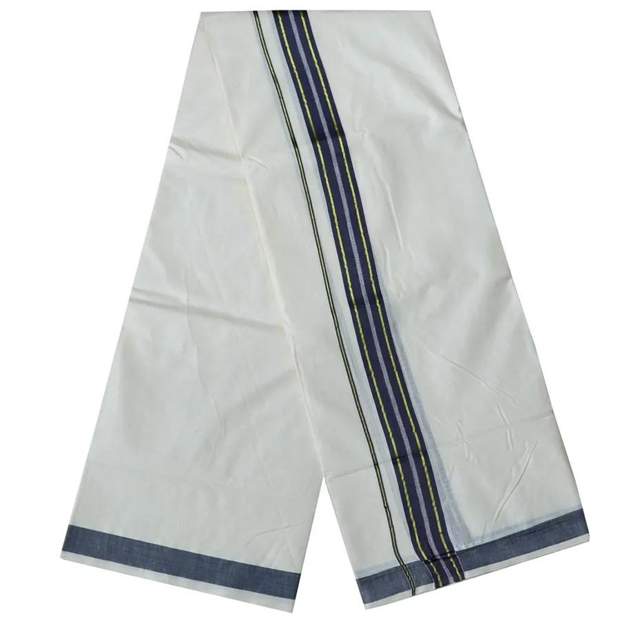 Men's Off White Dhoti With Grey And Golden Border